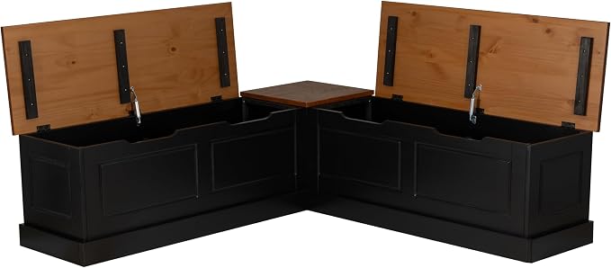 Linon Harris Black and Walnut Backless Kitchen Dining Nook - Image 8