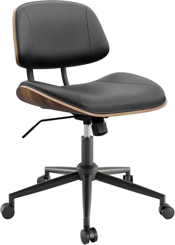 Armless Office Chair with Wheels, PU Leather Adjustable Height Desk Chair - Image 8