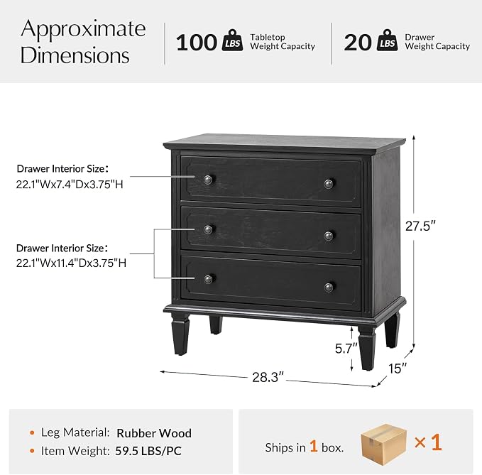 HULALA HOME 3 Drawer End Table - Image 2