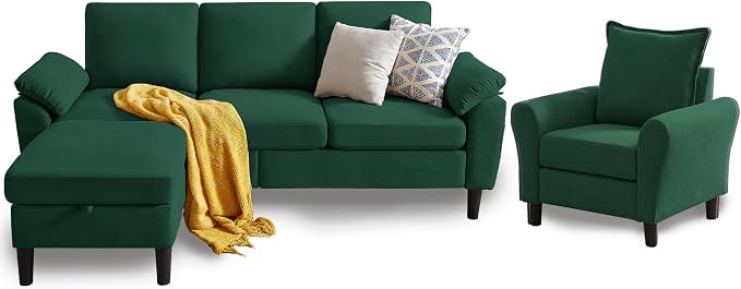 79" Convertible Sectional Sofa Set, Modern Linen Small L Shaped Couch by Chireca