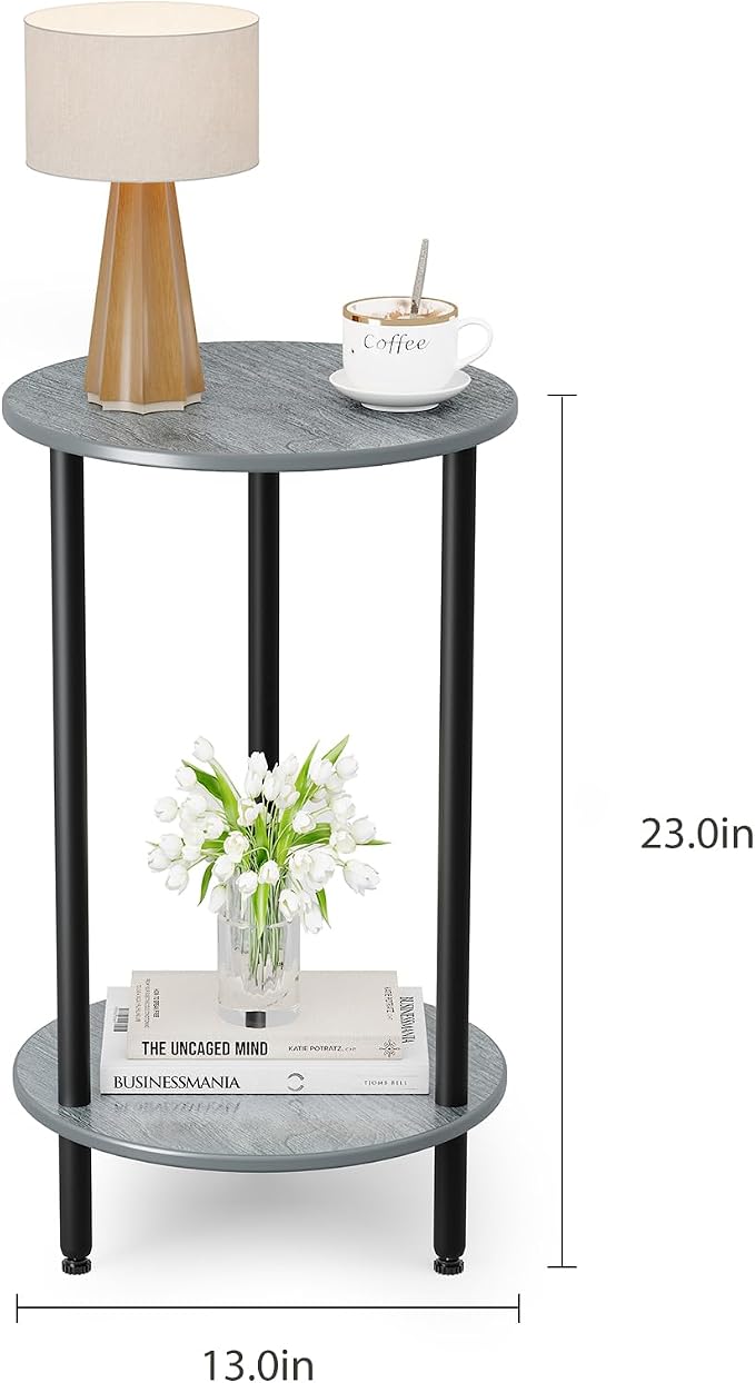 Small Round Side Table, 2-Tier Modern Accent/Bedside Table - Image 2