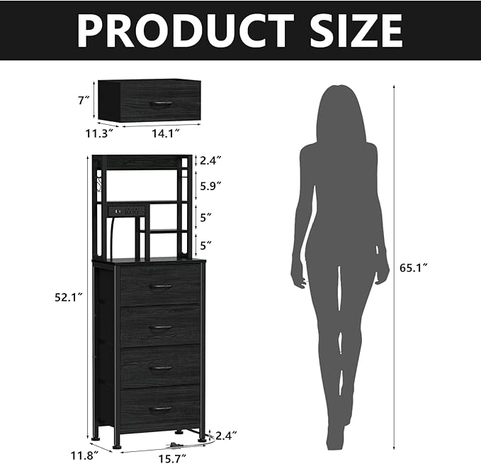 Furnulem Nightstands Set of 2, Tall Night Stand - Image 3