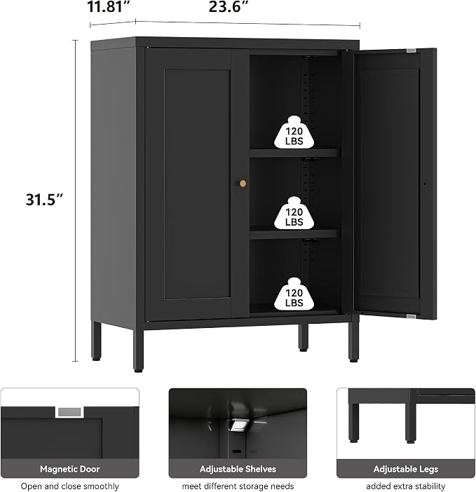 YAUWOH Small Metal Cabinet, Bathroom Storage Cabinet - Image 3
