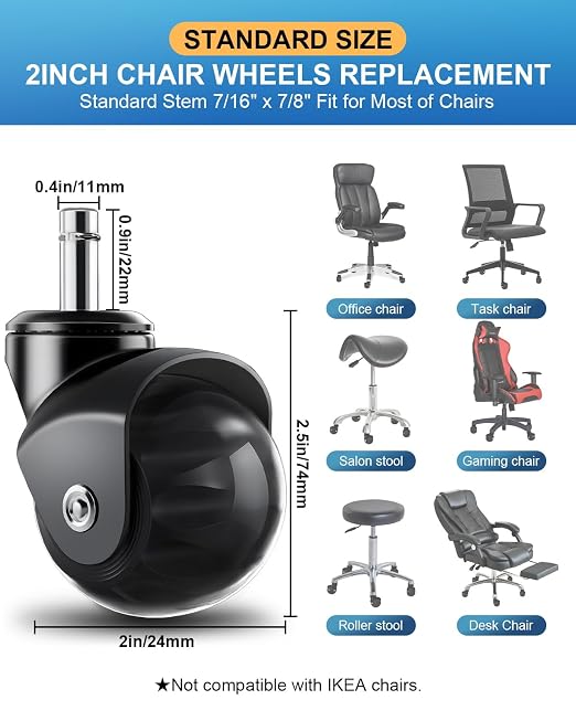 RidRed Office Chair Wheels Replacement Heavy Duty 2 Inch Roller Blade Wheels - Image 6