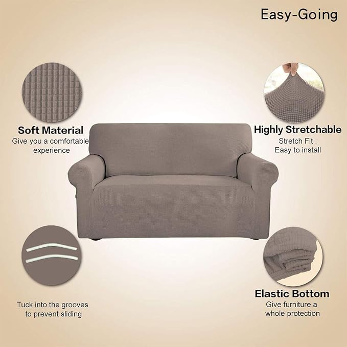 Easy-Going Stretch Loveseat Couch Covers Washable Taupe | 1-Piece Loveseat - Image 3