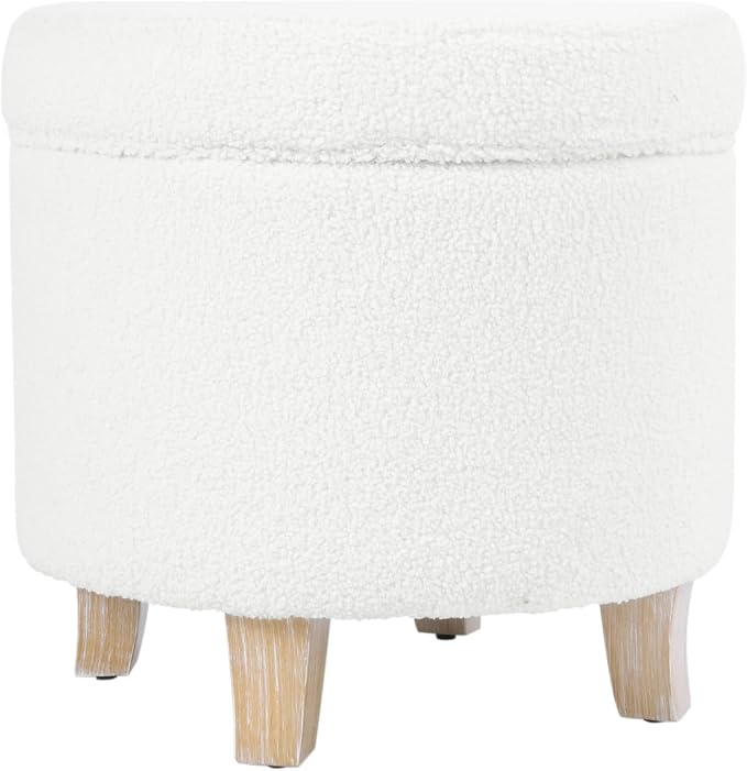 HomePop Round Transitional Faux Sheepskin Fabric Storage Ottoman|Homepop Home - Image 9