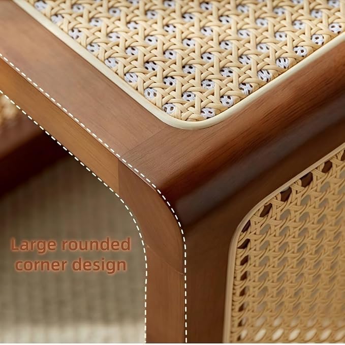 Japanese Style Wood Rattan Stool Side Table Multi-Functional Shoe Bench Night - Image 4
