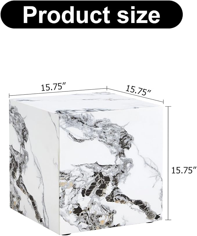 Side Table, End Table with White Marble Grain, Modern Beside Sofa Couch Tables - Image 2