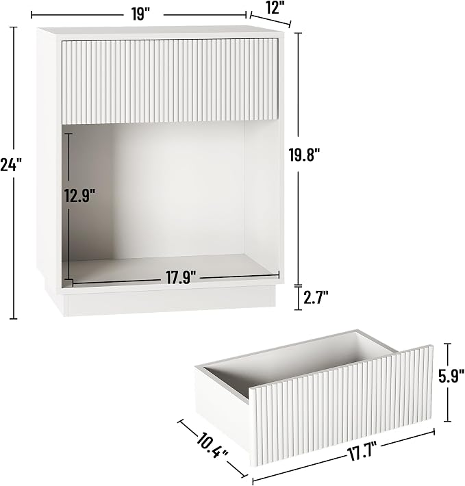 Fluted Nightstands Set of 2, Modern Bedside Table - Image 2