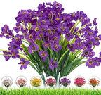 Outdoor Artificial Fake Flowers Plants - 24 Bundles UV Resistant Artificial Violet Plastic Faux Flowers Greenery Shrubs for Outdoor Hanging Plants Garden Porch Window Box Decor (Purple) by DRTDERUITAI
