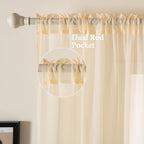 MIULEE Cream Beige Sheer Curtains 54 X 120 Inches, 2 Panels | Solid Color - Image 2