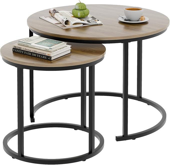 aboxoo Coffee Table Nesting Side Round Table Set of 2 End Table - Image 6