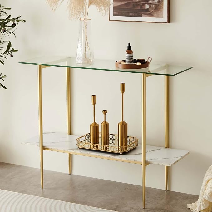 LumFurn Glass Console Table for Living Room, Foyer & Entrance, 2-Tiers - Image 3