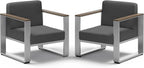 2 Pieces Outdoor Aluminum Armchair, Modern Patio Patio Furniture by ComfCove