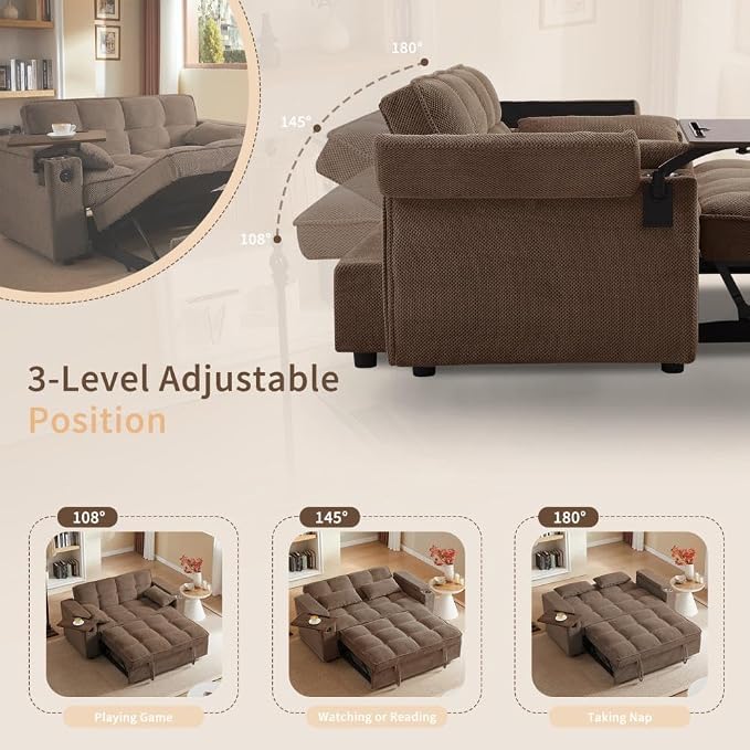 oaaktu Large Size Convertible Sleeper Sofa Bed, Polka dot Velvet Pull Out Futon - Image 6