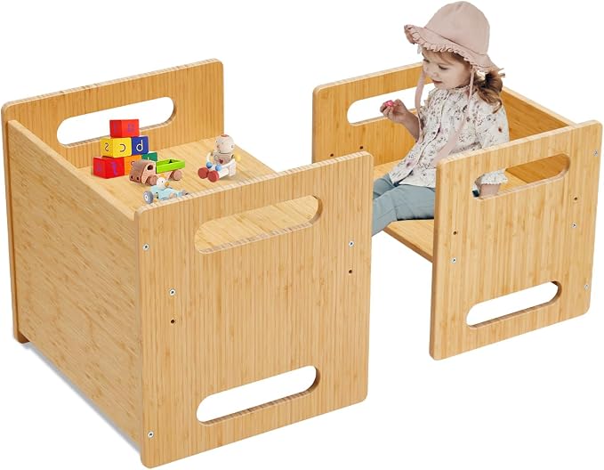 Montessori Table and Chair Set, Bamboo Wood Weaning Table and Chair Set by Unlocktheworldofendlesspossibilities