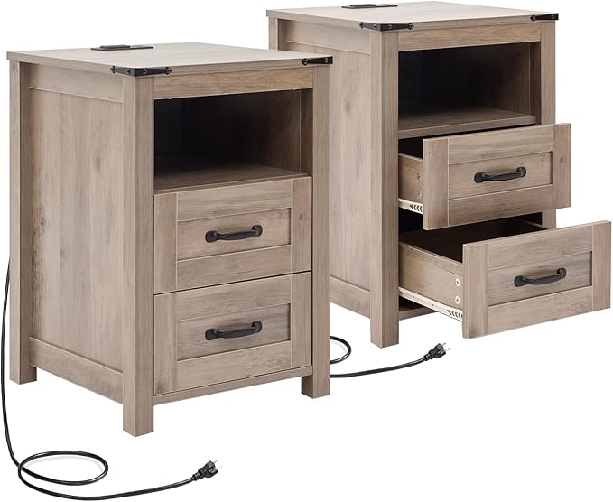 Sierra Night Stand Set of 2, Rustic End Table by Puntogen