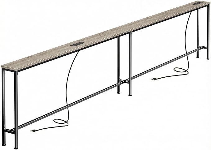 SUPERJARE Sofa Table with 2 Power Outlets and USB-C Ports, 5.9 Inch Narrow by SUPERJARE