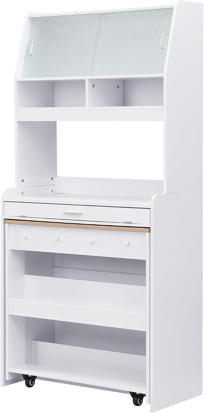 Kitchen Storage Cabinet with Hutch and Extendable Dining Table, 33.5" - Image 9