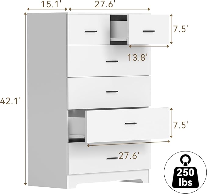 FJTJBSI Dresser with Power Outlets Wooden 6 Drawer Dresser with Large Organizer - Image 3
