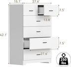 FJTJBSI Dresser with Power Outlets Wooden 6 Drawer Dresser with Large Organizer - Image 3