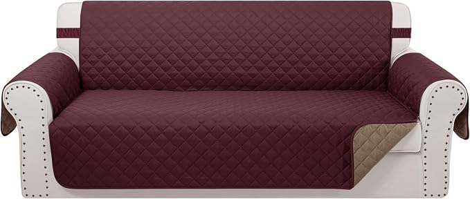 Reversible Oversized Sofa Covers, XL Sofa, Burgundy/Camel | Couch Cover by LuxshareHome