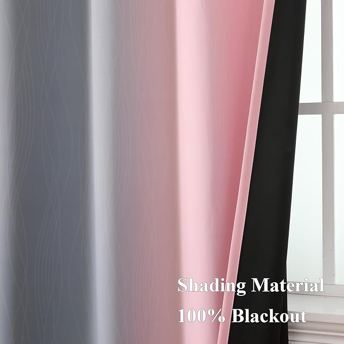 Ombre Grey and Pink Blackout Curtains 36 Inch Long | Thermal Insulated Grommet - Image 5