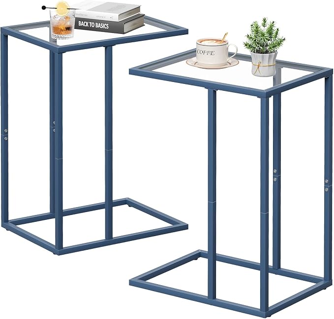 Easy Paws C Table End Table Set of 2, Glass Couch Side Table, Tempered Glass by Easy+Paws