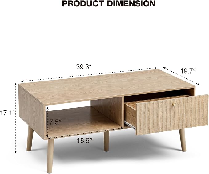 LCRBOL Coffee Table with Storage, Boho Dining Table with Fluted Drawer and - Image 2