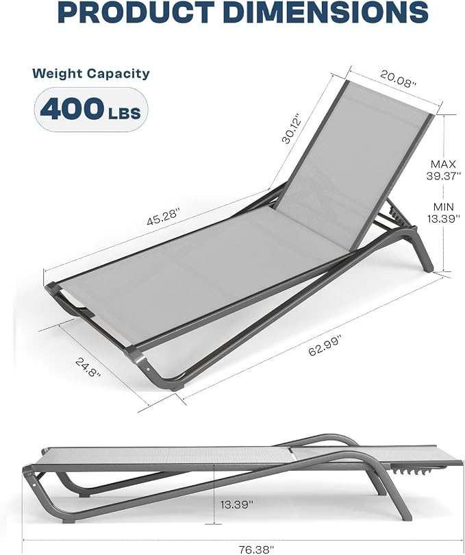Adjustable Patio Chaise Lounge Chair, Outdoor Pool Lounger - Image 2