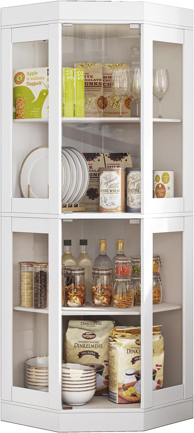 70''H Tall Corner Cabinet with Glass Doors, Farmhouse Storage Cabinet with 4 - Image 9