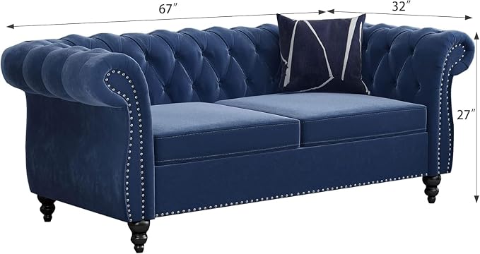 Mid-Century 2 Seater Sofa, Velvet Loveseat - Image 2