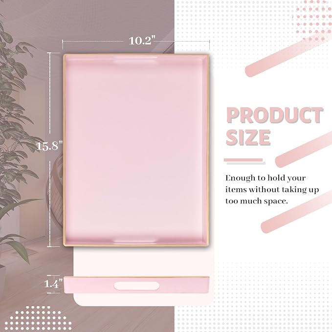 MAONAME Pink Serving Tray with Handles, Modern Decorative Tray - Image 2
