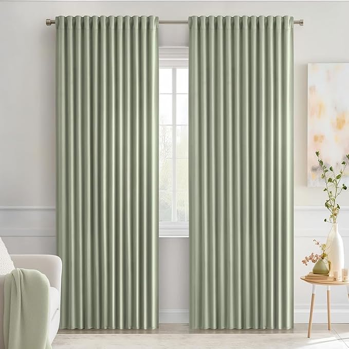 MIULEE Sage Green Back Tab Blackout Curtains 72x84 Inch Length 2 Panels Set | by MIULEE