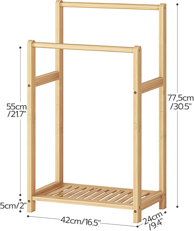 HOOBRO Freestanding Towel Rack for Bathroom, 2 Tier Decorative Bamboo Blanket - Image 4