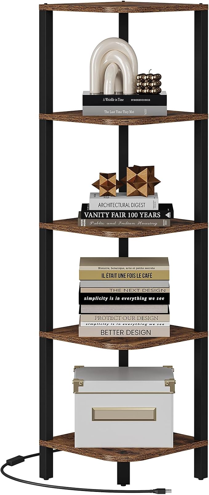 TUTOTAK Corner Shelf with LED Light, 5-Tier Corner Bookshelf - Image 9