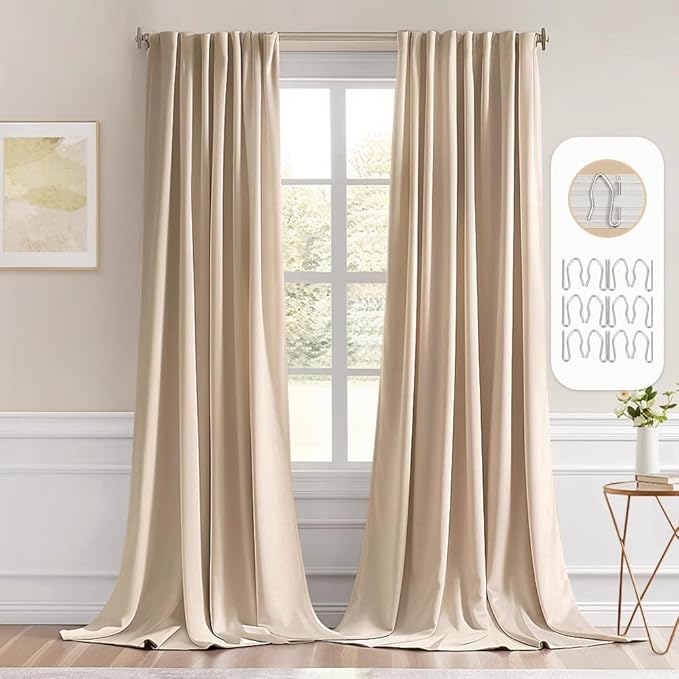 MIULEE Beige Back Tab Blackout Curtains 52x96 Inch Long 2 Panels Set | Rod by MIULEE