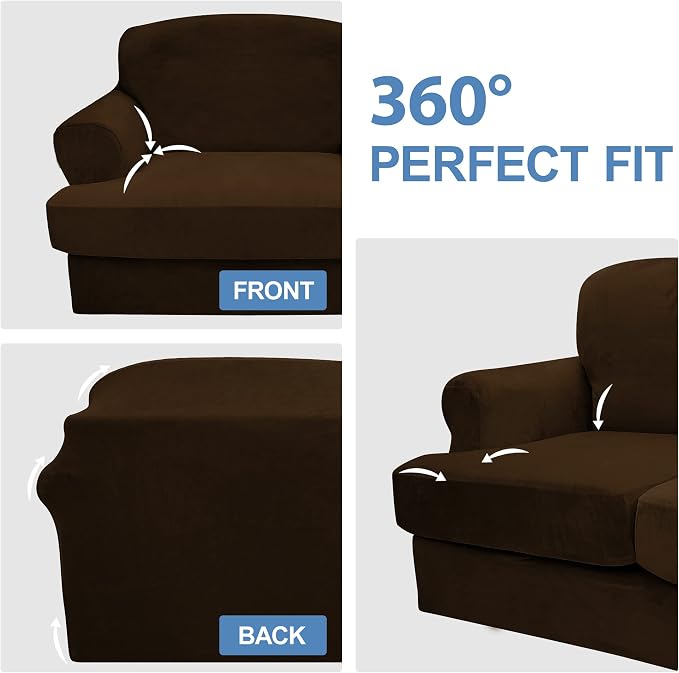 CUCRAF T Cushion Sofa Cover 3 Piece Loveseat Slipcovers, Soft Thick Velvet - Image 8