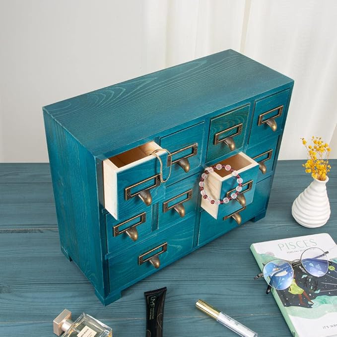 Apothecary Cabinet with 10 Drawers & Labels Rustic Library Card Catalog Cabinet - Image 2