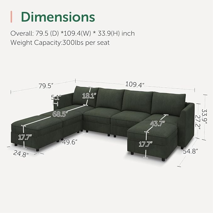 HONBAY Modular Sofa U Shaped Sectional Couch - Image 2
