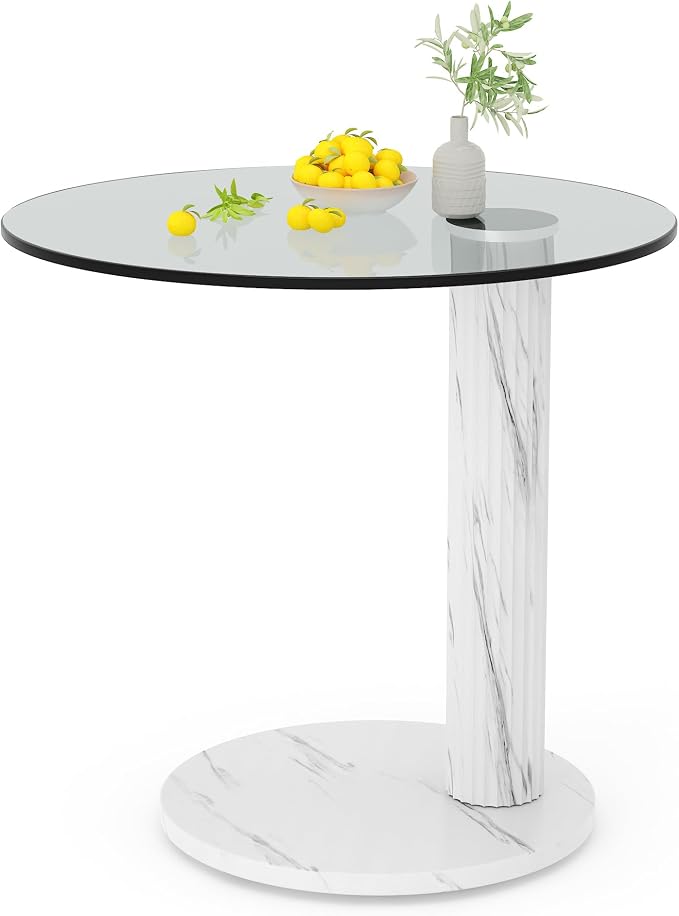 Hooseng Glass Round Coffee Table End Table, 22-Inch Modern Tempered Transparent - Image 3