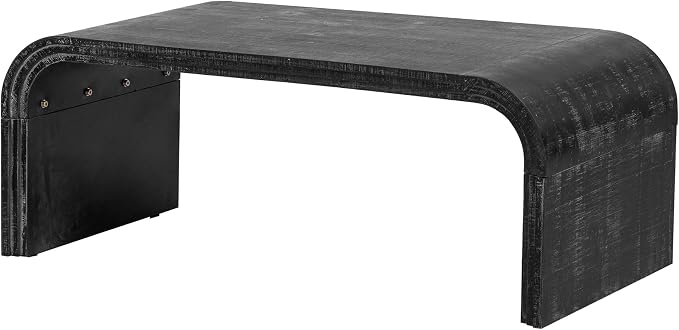 Minimalist Coffee Table with Curved Art Deco Design, Wood Rectangle Center Table - Image 3