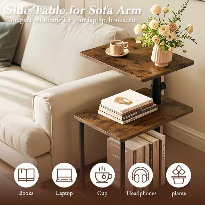 Faesun 360° Swivel Side Table for Height Adjustable, C Shaped End Table for - Image 4