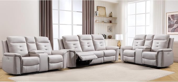 ANJ 3-Piece Faux Leather Power Recliner Sofa Set by ANJ
