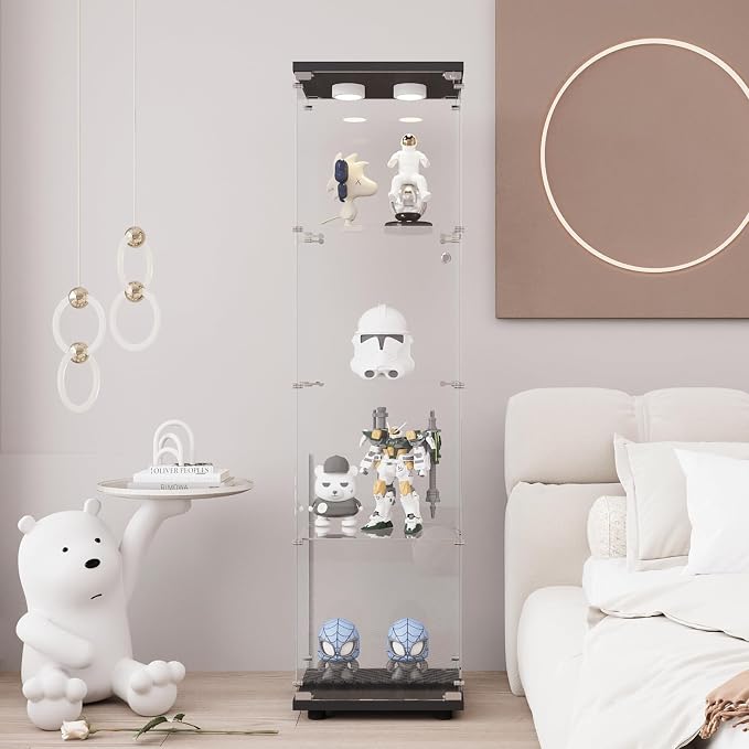 Glass Display Cabinet with LED Light and Lock, 4-Shelf Fast Installation Curio - Image 6