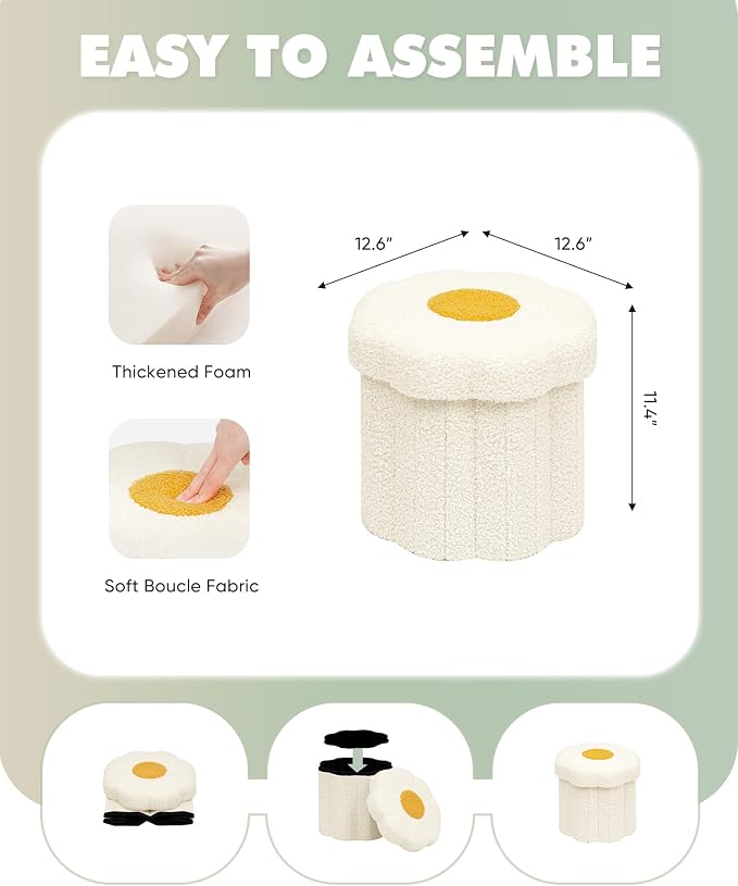 B FSOBEIIALEO Storage Ottoman Foldable, Sunflower Shaped Small Footrest - Image 3