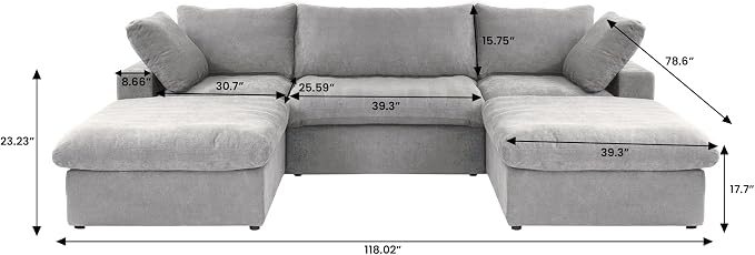 Cloud Modular Sectional Sofa Couch, 120.45" U Shaped Convertible Couches - Image 2