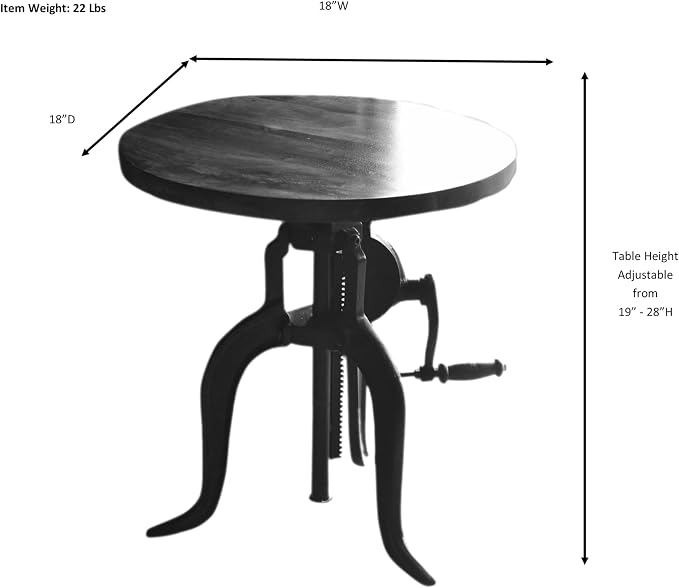 Carolina Chair & Table Adjustable Hand Crank 18" Wooden Top Rustic Side Table - Image 3