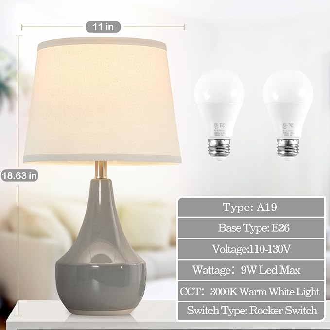 GyroVu 18" Table Lamp Set of 2, Ceramic Table Lamp Classic Beside Lamps - Image 6