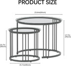 Garden 4 you Nesting Coffee Table, 23.6" Round Coffee Table Set of 2, Glass - Image 2